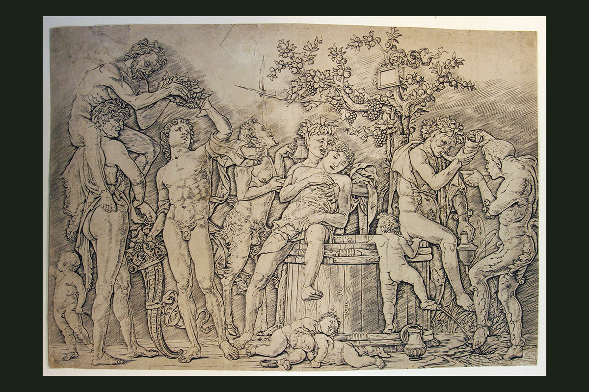 Мантенья Андреа (Mantegna  Andrea;  1431 - 1506), копия Вакханалия с винной бочкой. Резцовая гравюра.  Системный № ЭК:  9622056