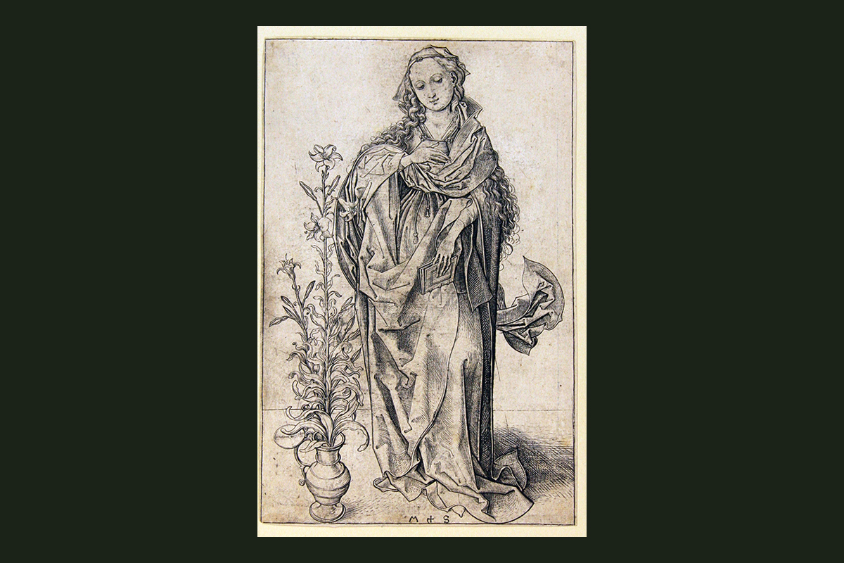 Шонгауэр Мартин (Schongauer Martin; ок. 1450 – 1491).  Дева Мария Благовещения. Резцовая гравюра.  Системный № ЭК:  5391093